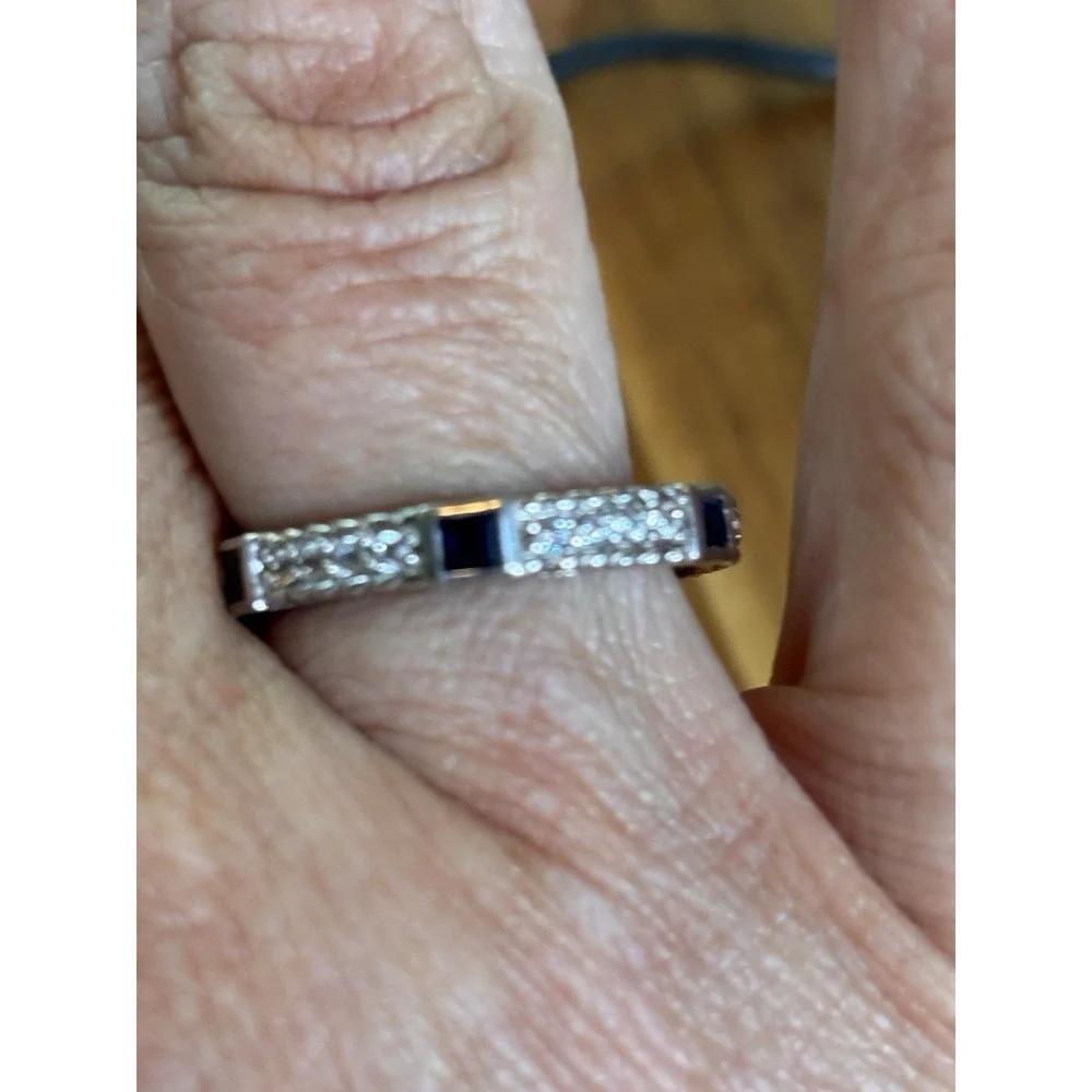 Judith Ripka 925 Sterling Silver Band Ring Cubic Zirconia 3 Sapphire Blue 9